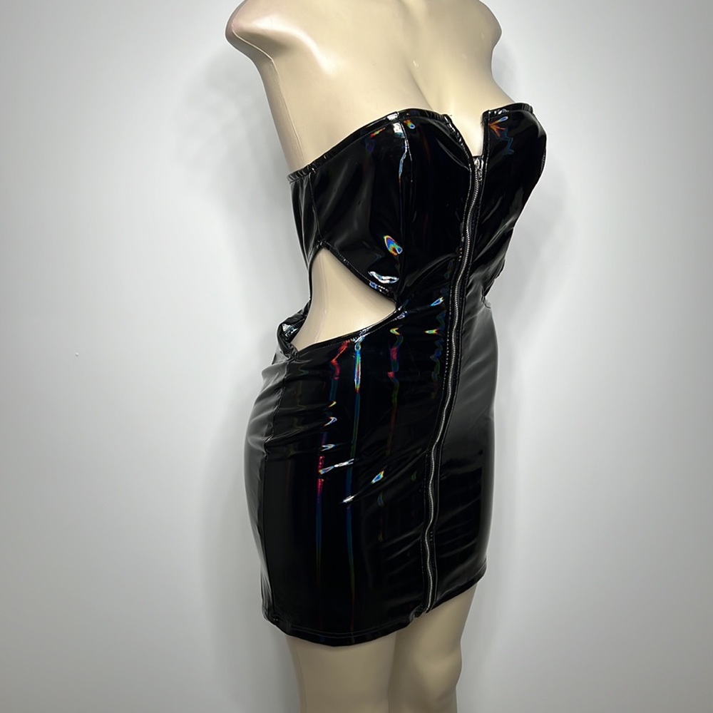 Shein X medium black iridescent  vinyl mini dress - Picture 2 of 5